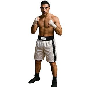 FIGHT-FIT - Pantaloncini da Boxe Lunghi / Bianco-Nero / XL