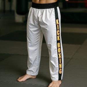 FIGHT-FIT - Pantaloni da Kickboxing / Raso / Bianco / Large