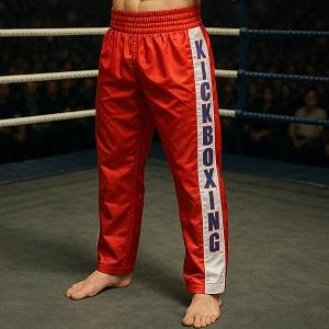 FIGHT-FIT - Pantaloni da Kickboxing / Raso / Rosso / Medium