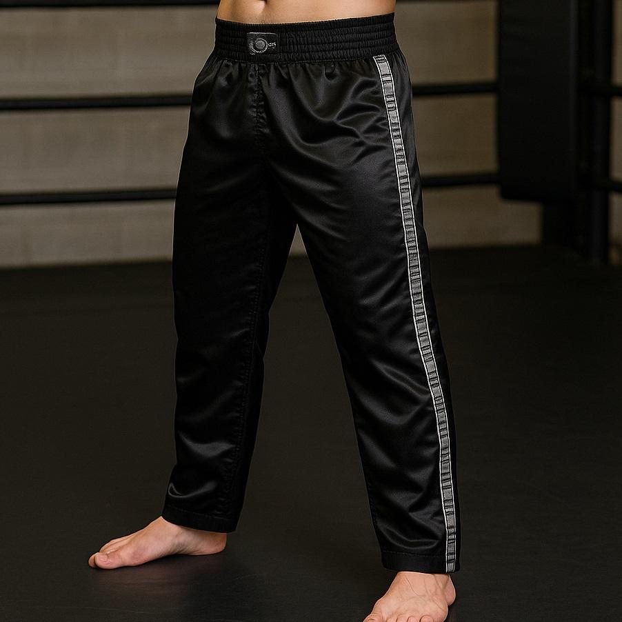 FIGHT-FIT - Pantaloni da Kickboxing / Raso / Nero / Large