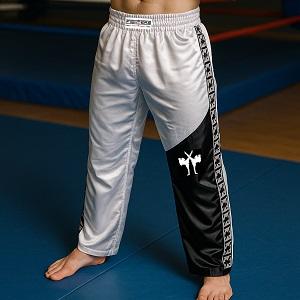 FIGHTERS - Pantaloni da Kickboxing / Raso / Bianco-Nero / Small