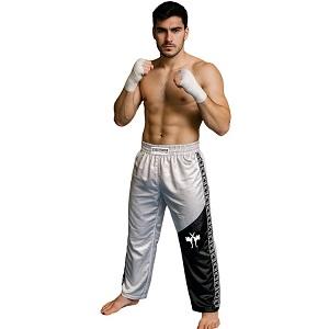 FIGHTERS - Pantaloni da Kickboxing / Raso / Bianco-Nero / Small