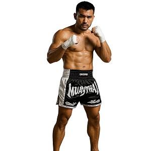 FIGHTERS - Pantaloncini Muay Thai / Elite Pro Muay Thai / Nero-Bianco / Medium