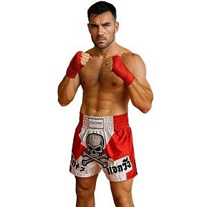 FIGHTERS - Pantaloncini Muay Thai / Skull / Bianco-Rosso / XL