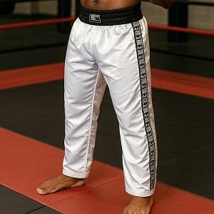 FIGHT-FIT - Pantaloni da Kickboxing / Raso / Bianco / Large